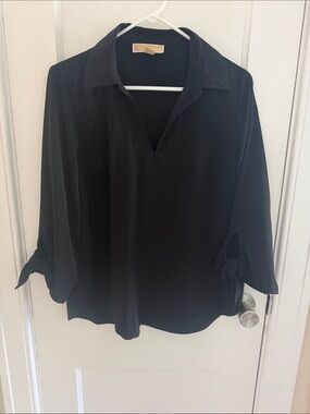 Michael Kors Black Tie-Cuff V-Neck Blouse